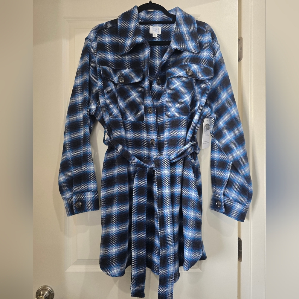 Time and Tru Blue and Black Plaid Shacket
